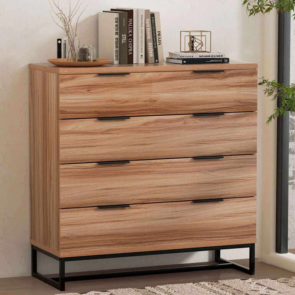 NOCHE Chest of 4 Drawer Tallboy Storage - Rust Oak