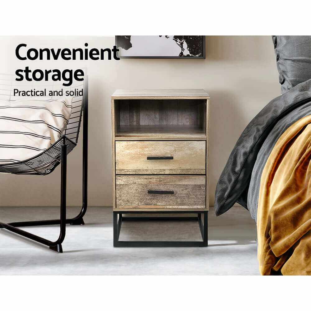 BADAN Modern Bedside Table 2 Drawers