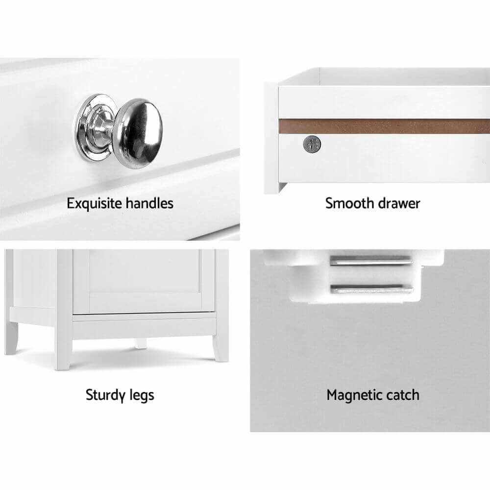 Gustav Bedside Tables Side Table Drawers Nightstand White