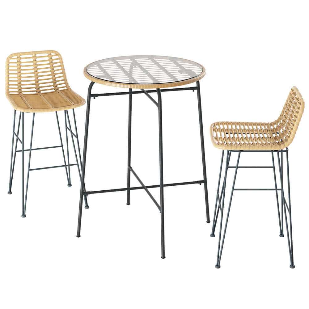 Gardeon 3 Piece Outdoor Bar Set Wicker Table Chairs