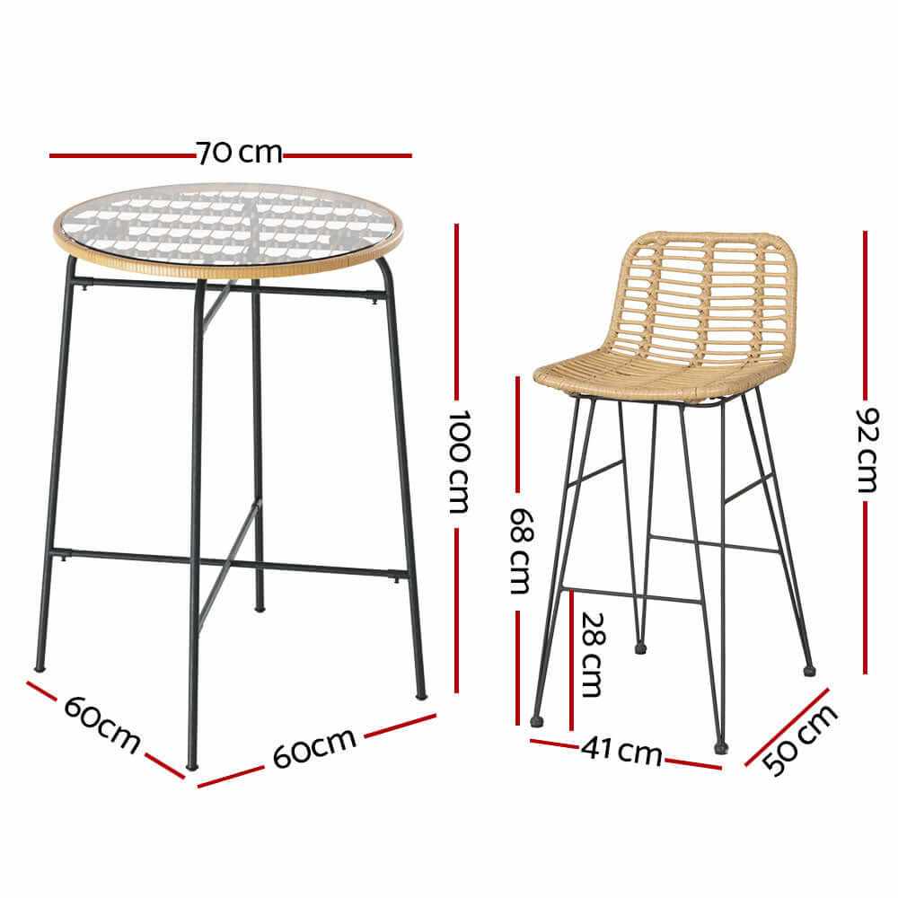 Gardeon 3 Piece Outdoor Bar Set Wicker Table Chairs