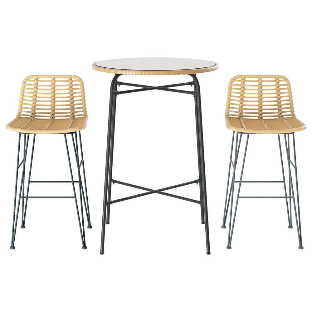 Gardeon 3 Piece Outdoor Bar Set Wicker Table Chairs