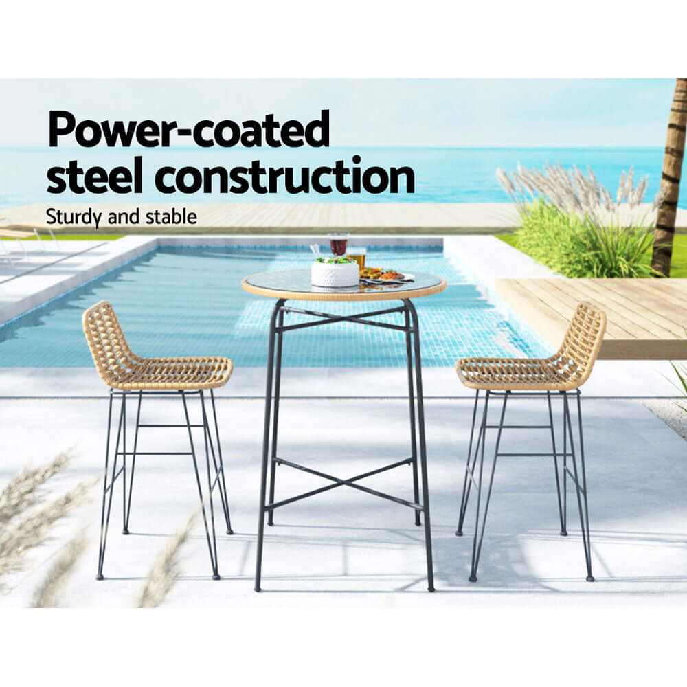 Gardeon 3 Piece Outdoor Bar Set Wicker Table Chairs