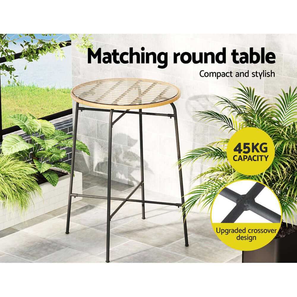Gardeon 3 Piece Outdoor Bar Set Wicker Table Chairs