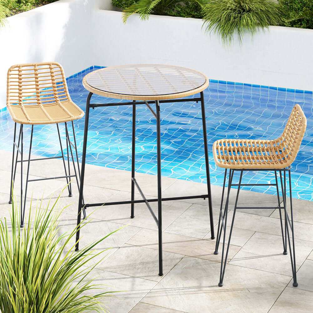 Gardeon 3 Piece Outdoor Bar Set Wicker Table Chairs