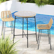 Gardeon 3 Piece Outdoor Bar Set Wicker Table Chairs