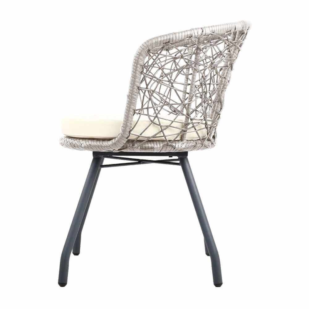 Gardeon 3PC Bistro Set Grey Rattan Garden Table and Chairs
