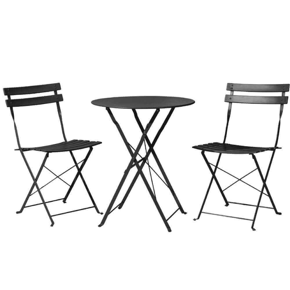 Gardeon 3PC Outdoor Bistro Set Steel Table and Chairs - Black