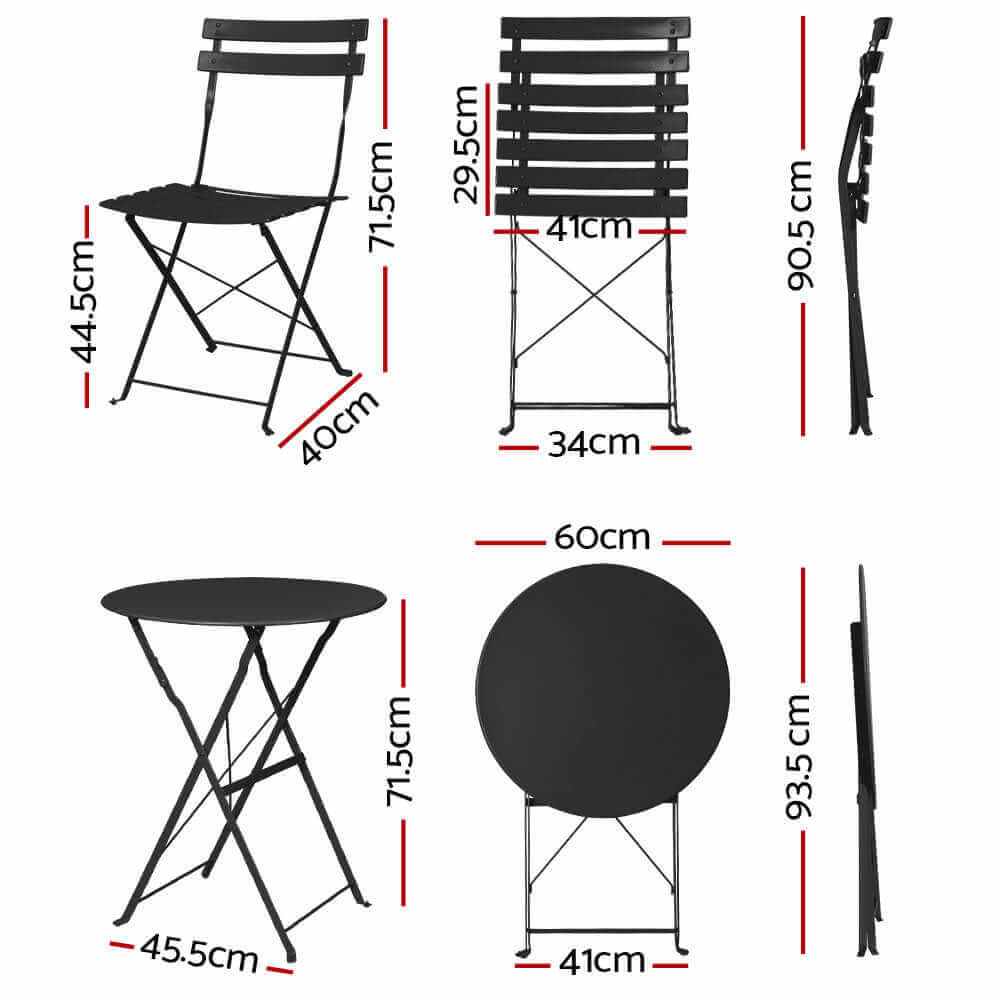 Gardeon 3PC Outdoor Bistro Set Steel Table and Chairs - Black