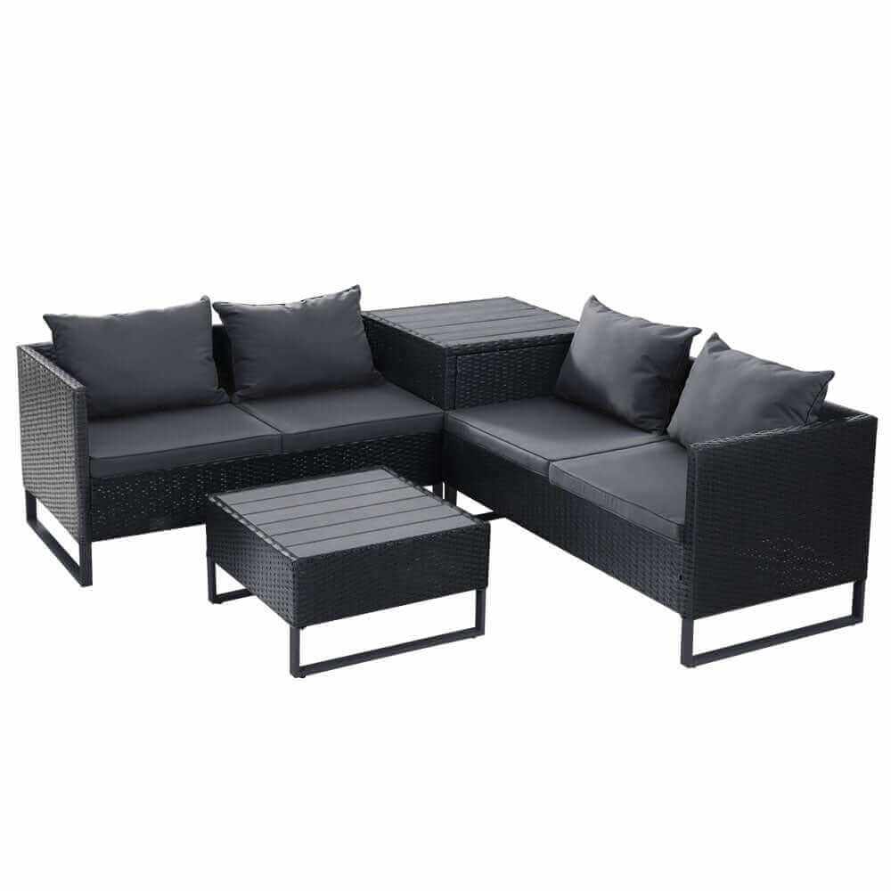Gardeon 4-Seater Outdoor Sofa Furniture Lounge Set - Black