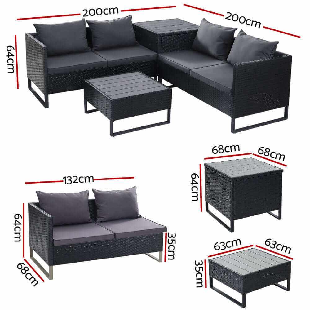 Gardeon 4-Seater Outdoor Sofa Furniture Lounge Set - Black