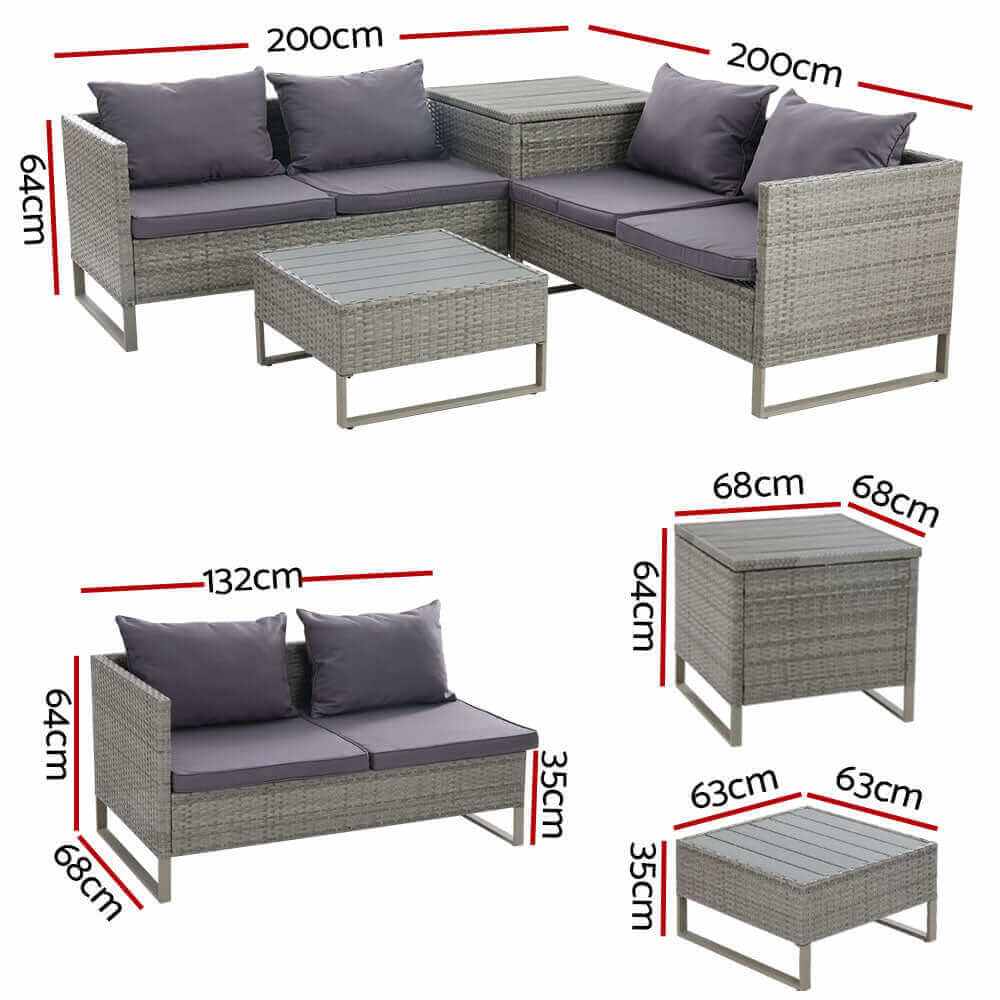 Gardeon 4 Seater Outdoor Sofa Furniture Lounge Set - Grey