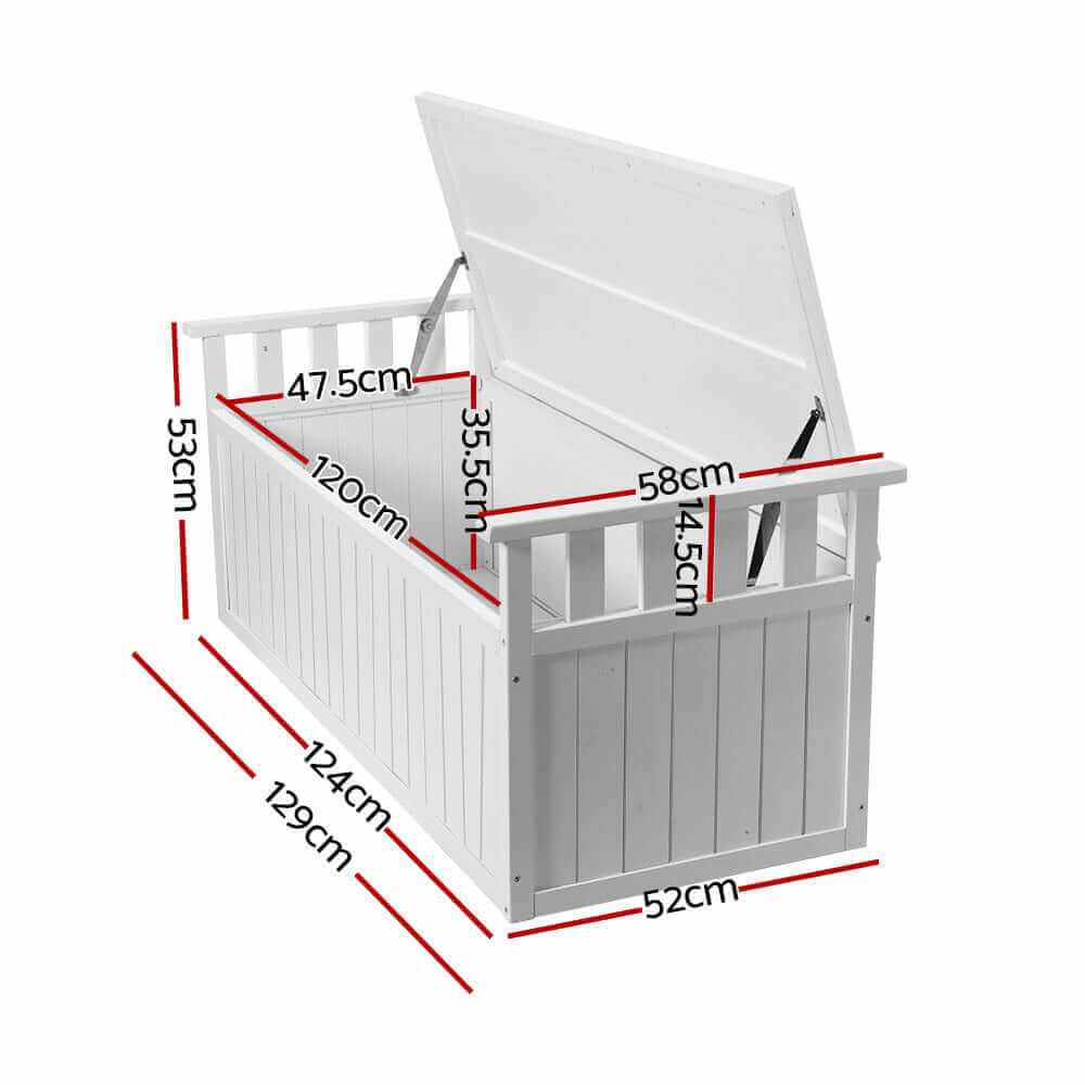 Gardeon XL Outdoor Storage Bench Box Wooden 129cm White