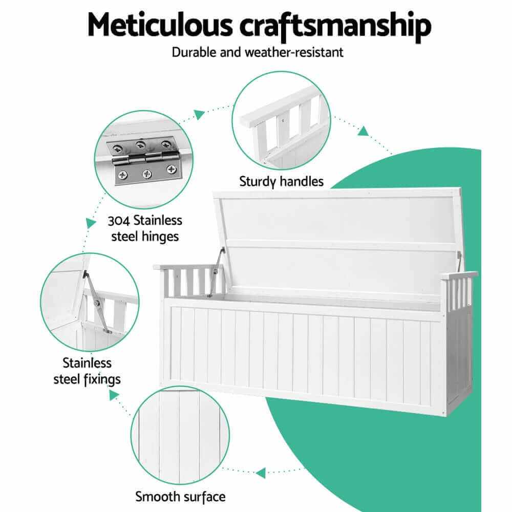 Gardeon XL Outdoor Storage Bench Box Wooden 129cm White