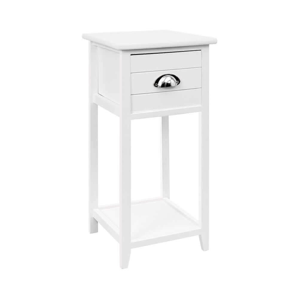 THYME Vintage Bedside Table with Drawers White