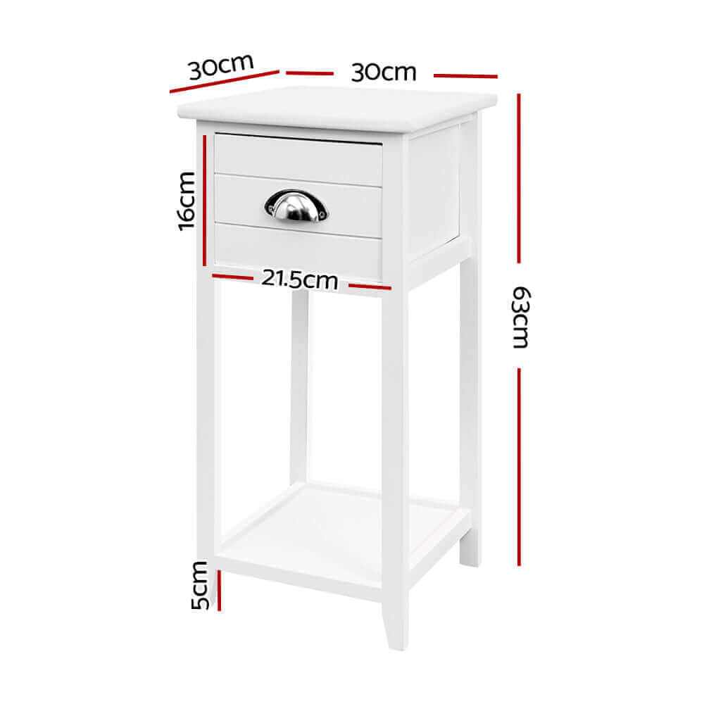 THYME Vintage Bedside Table with Drawers White