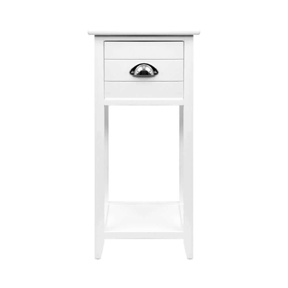 THYME Vintage Bedside Table with Drawers White