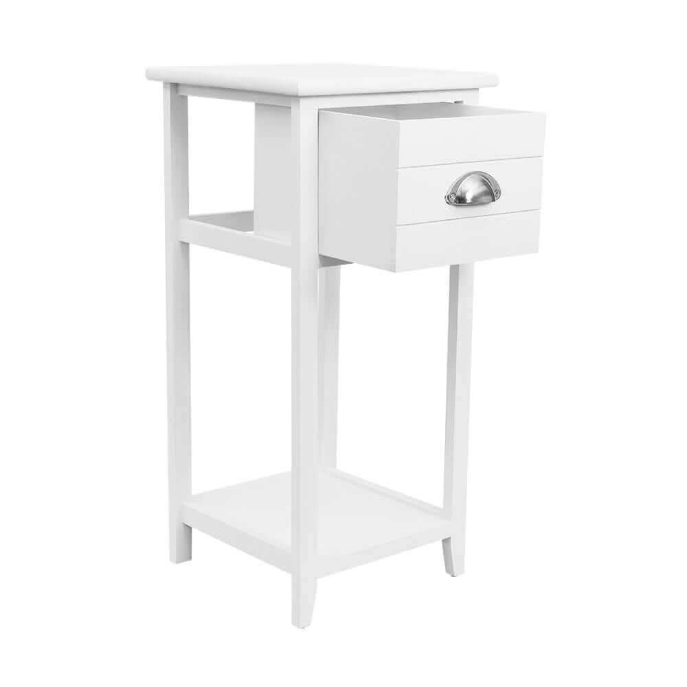THYME Vintage Bedside Table with Drawers White