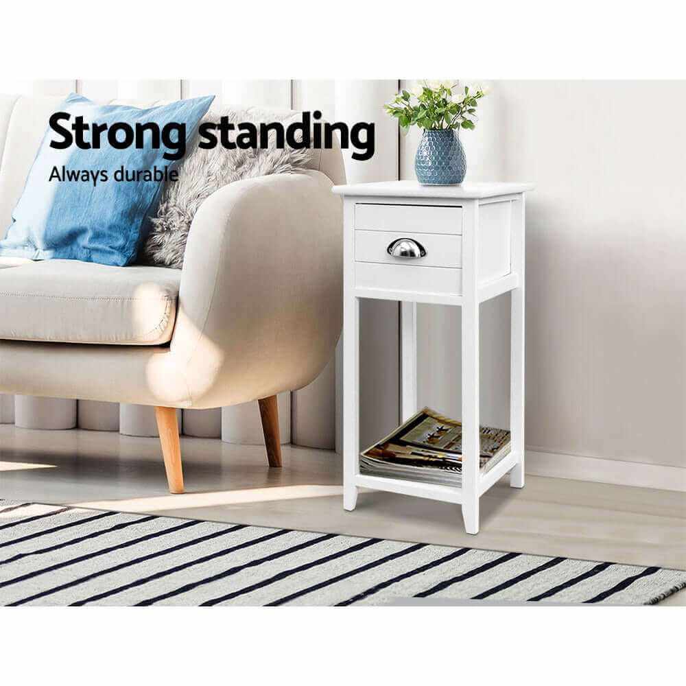 THYME Vintage Bedside Table with Drawers White