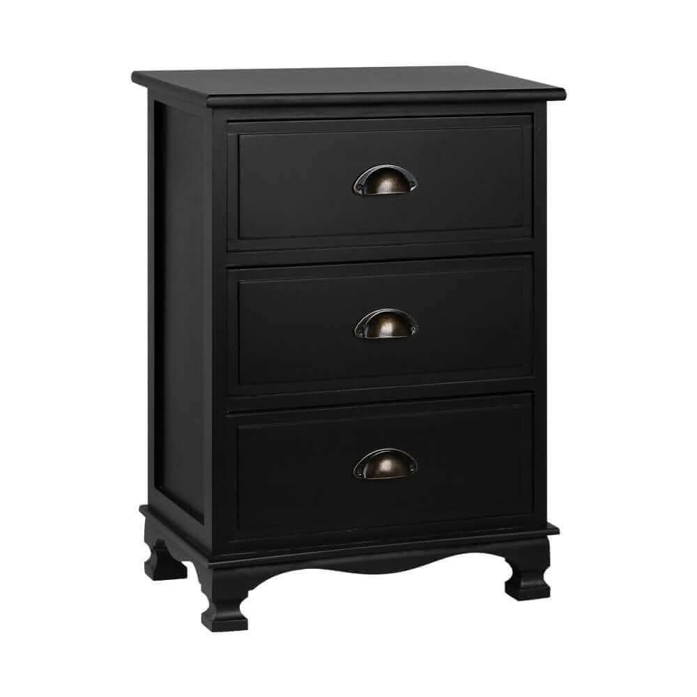 THYME Vintage Bedside Table With Drawers Black