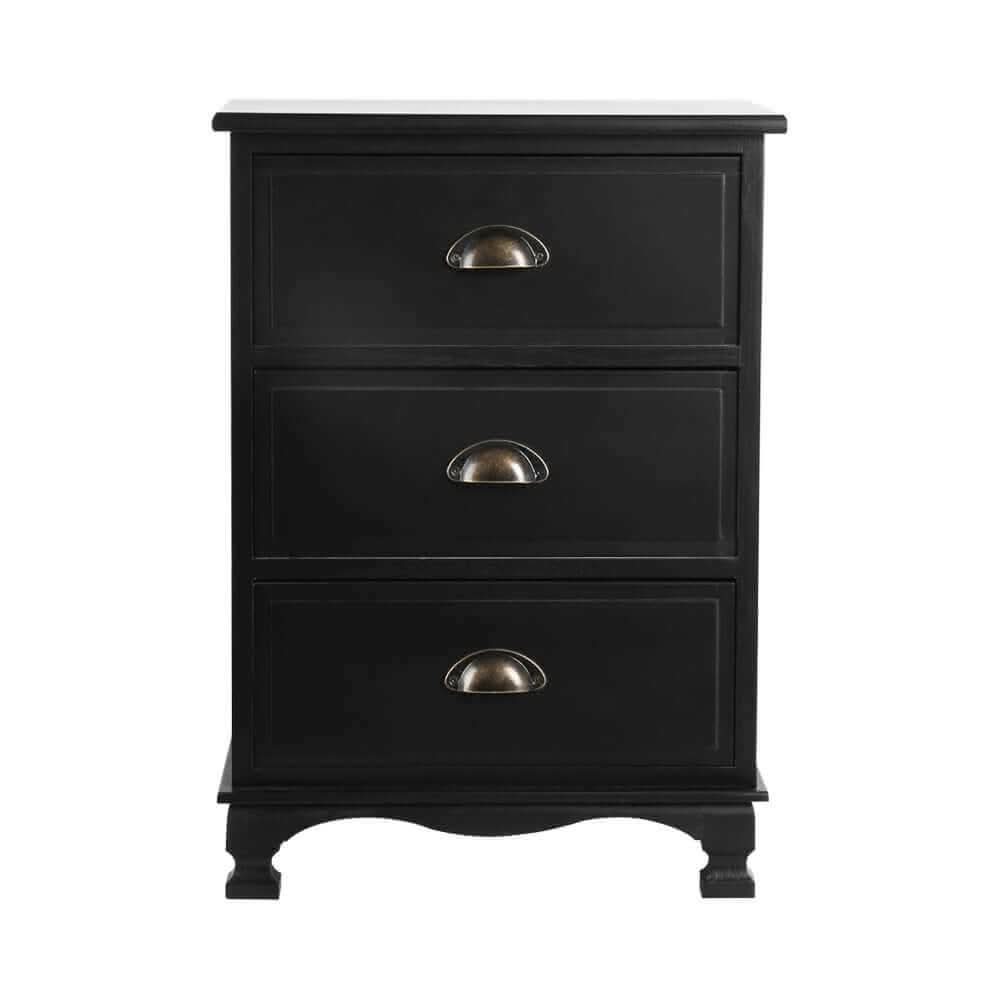 THYME Vintage Bedside Table With Drawers Black