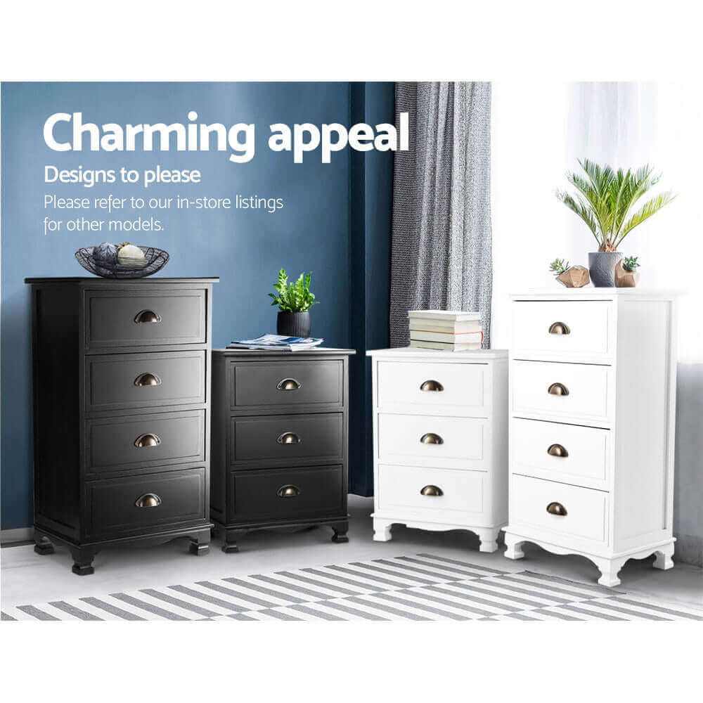 THYME Vintage Bedside Table With Drawers Black