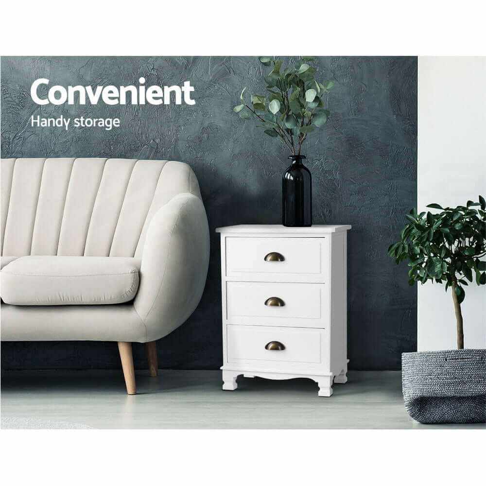 THYME Bedside Table With Drawers Vintage White