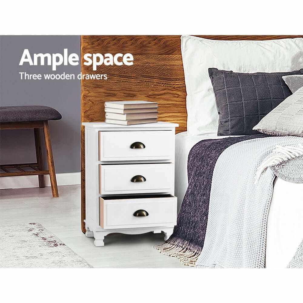 THYME Bedside Table With Drawers Vintage White