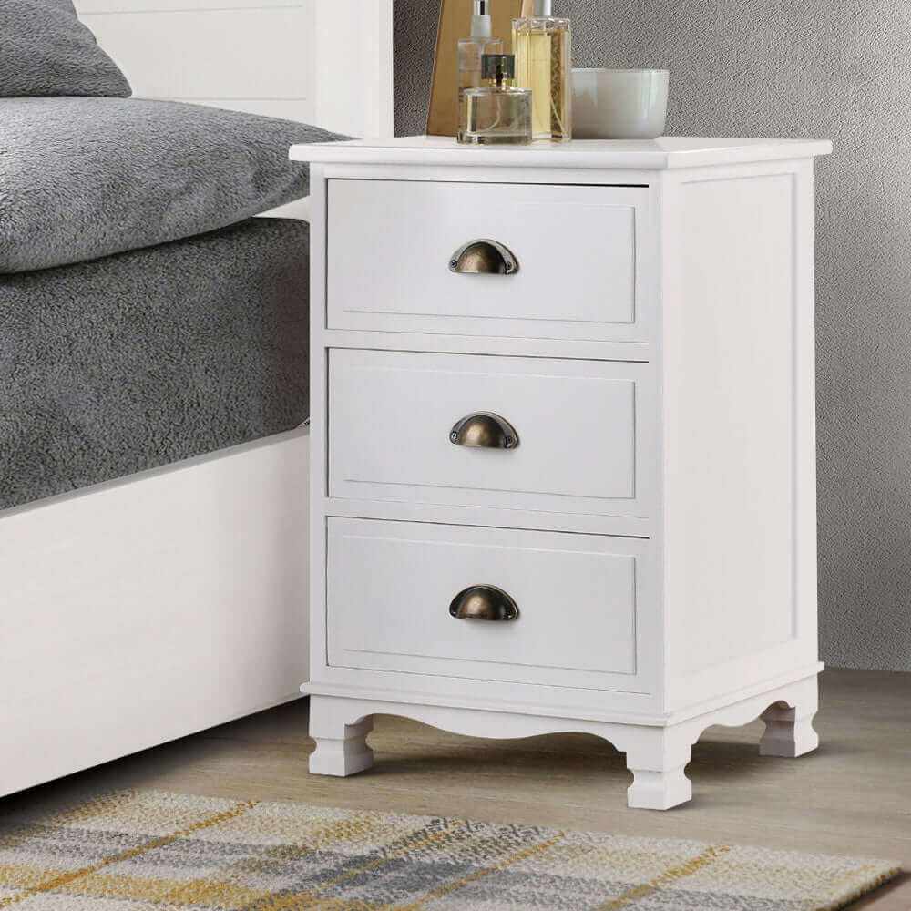 THYME Bedside Table With Drawers Vintage White