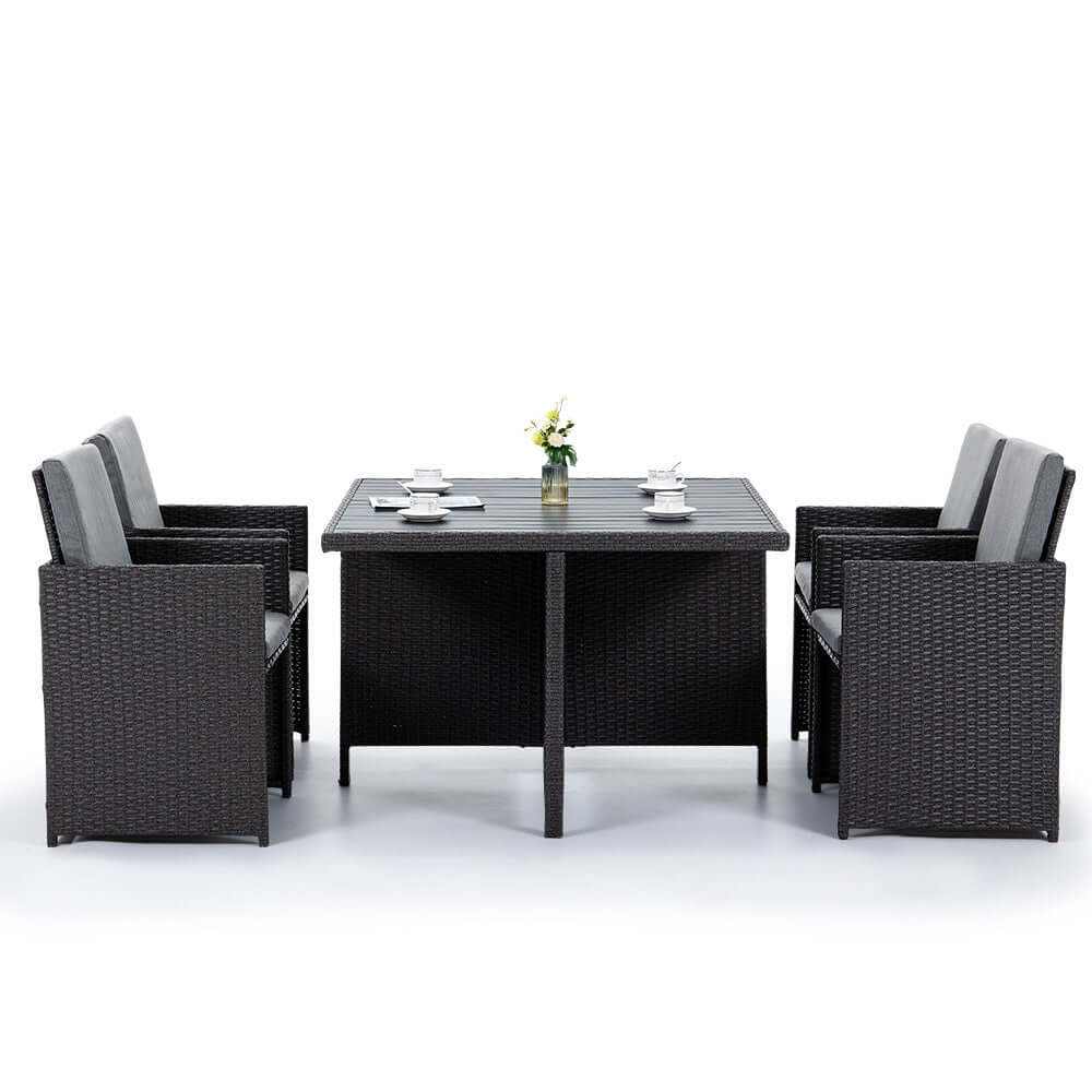 LONDON RATTAN 5 Piece Outdoor Dining Table And Chair Set - Grey