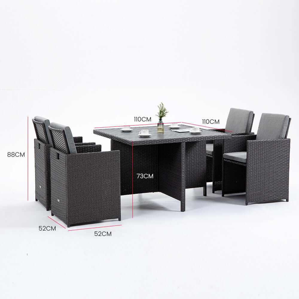 LONDON RATTAN 5 Piece Outdoor Dining Table And Chair Set - Grey