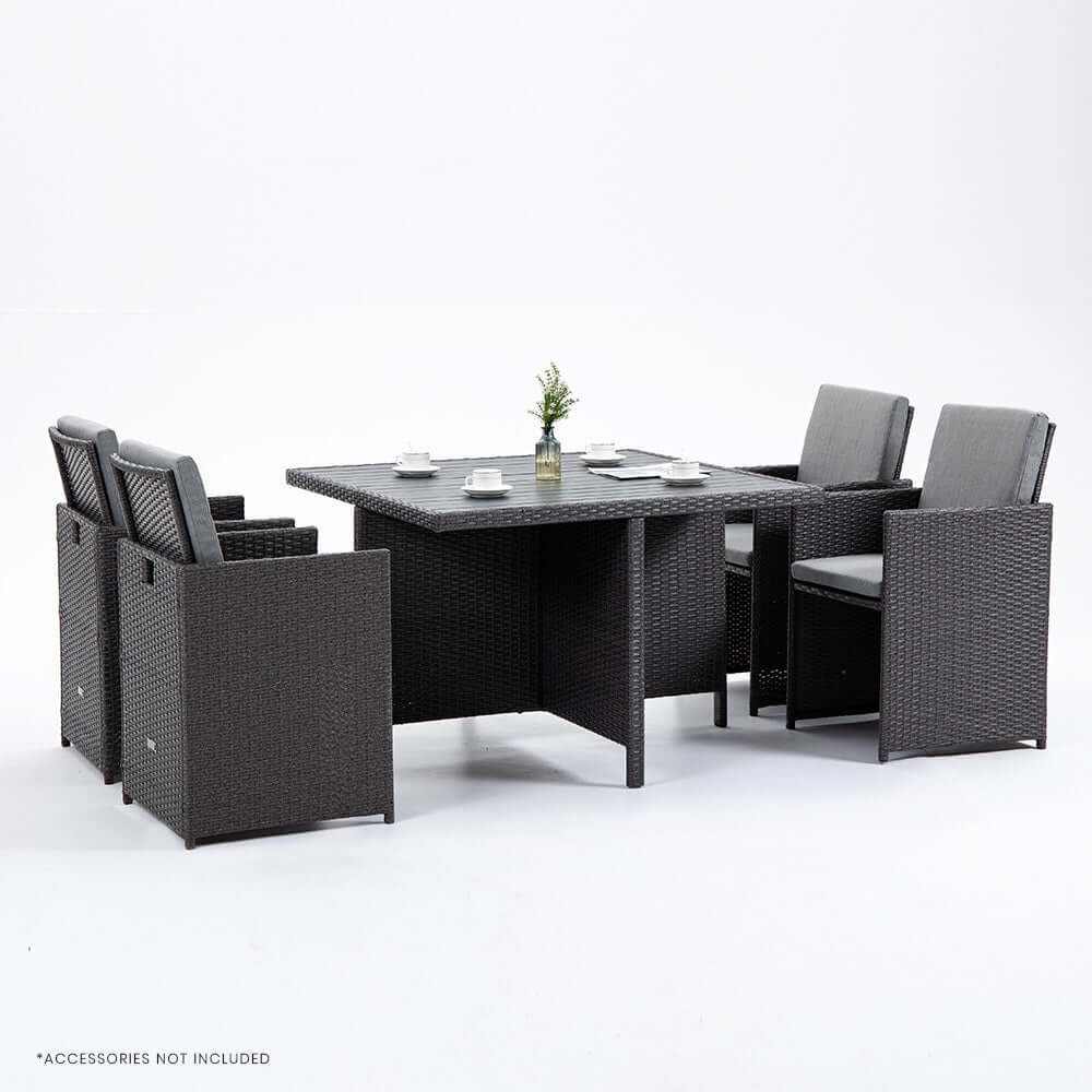 LONDON RATTAN 5 Piece Outdoor Dining Table And Chair Set - Grey