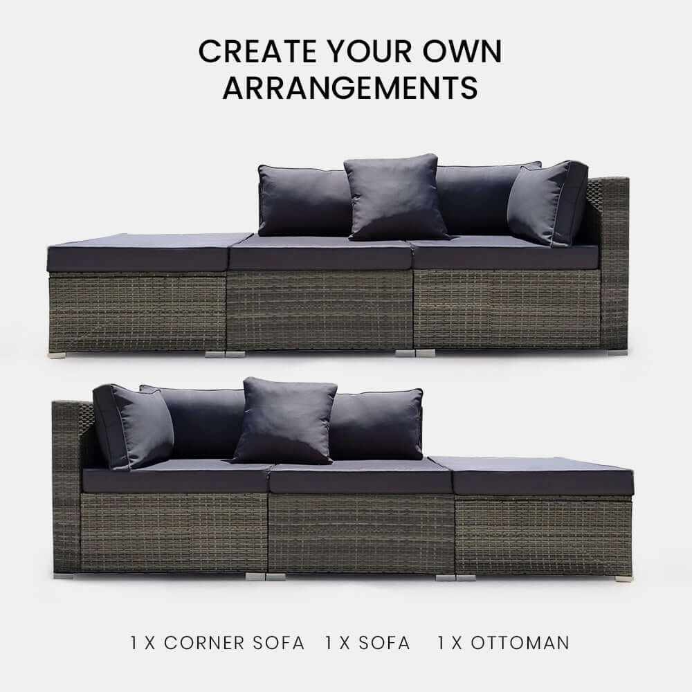 LONDON RATTAN 3 Seater Outdoor Couch Set - Grey