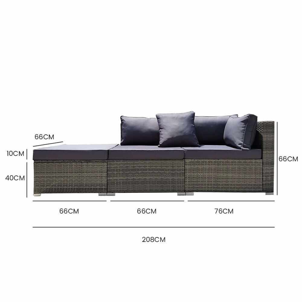LONDON RATTAN 3 Seater Outdoor Couch Set - Grey