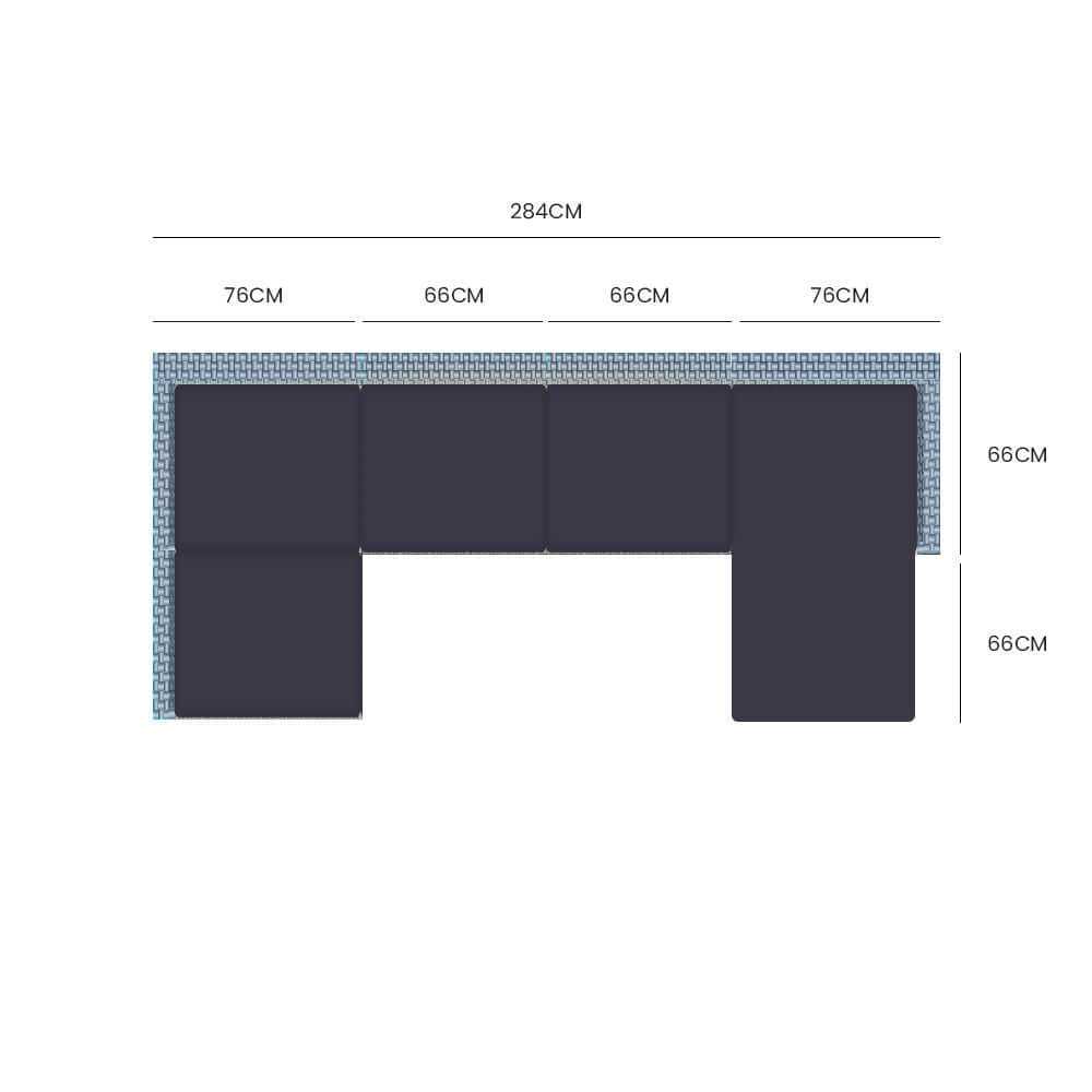 LONDON RATTAN 6 Seater Modular Outdoor Lounge Setting with Ottoman, Gr