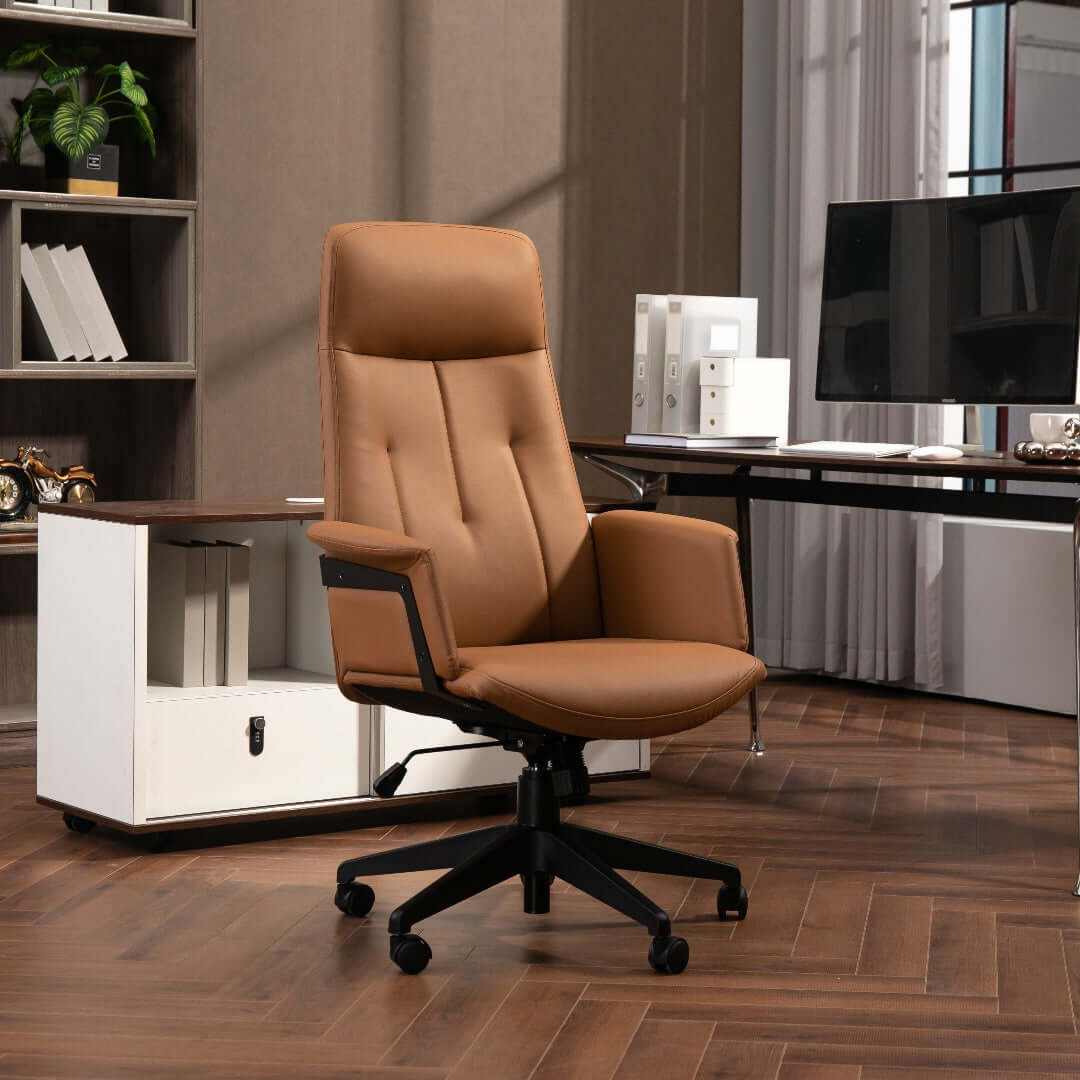 High Back PU Leather Light Brown Office Chair