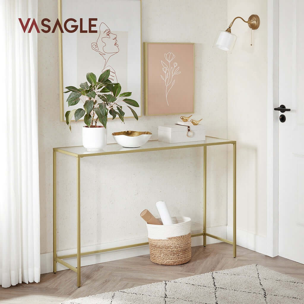 VASAGLE Console Table With Glass - Gold