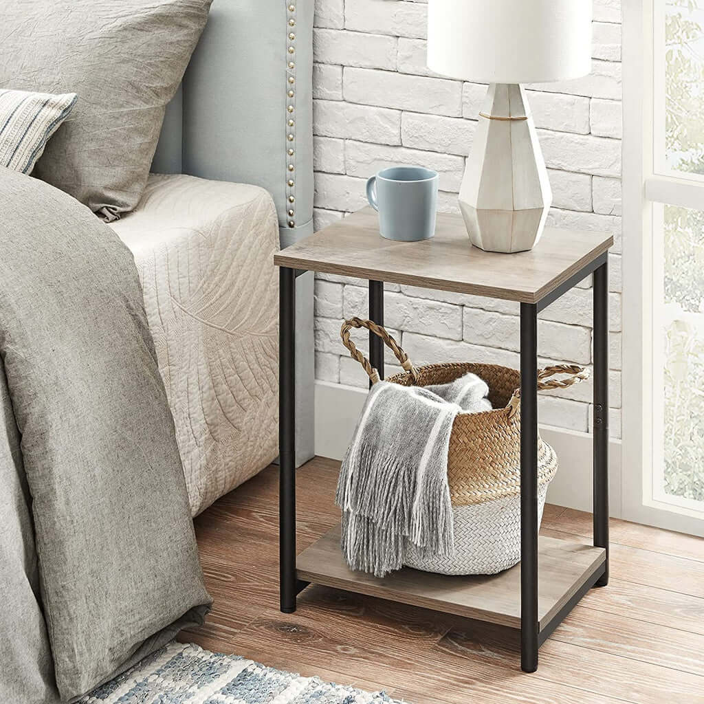 VASAGLE End Tables Set of 2 with Storage Shelf Steel Frame Greige and
