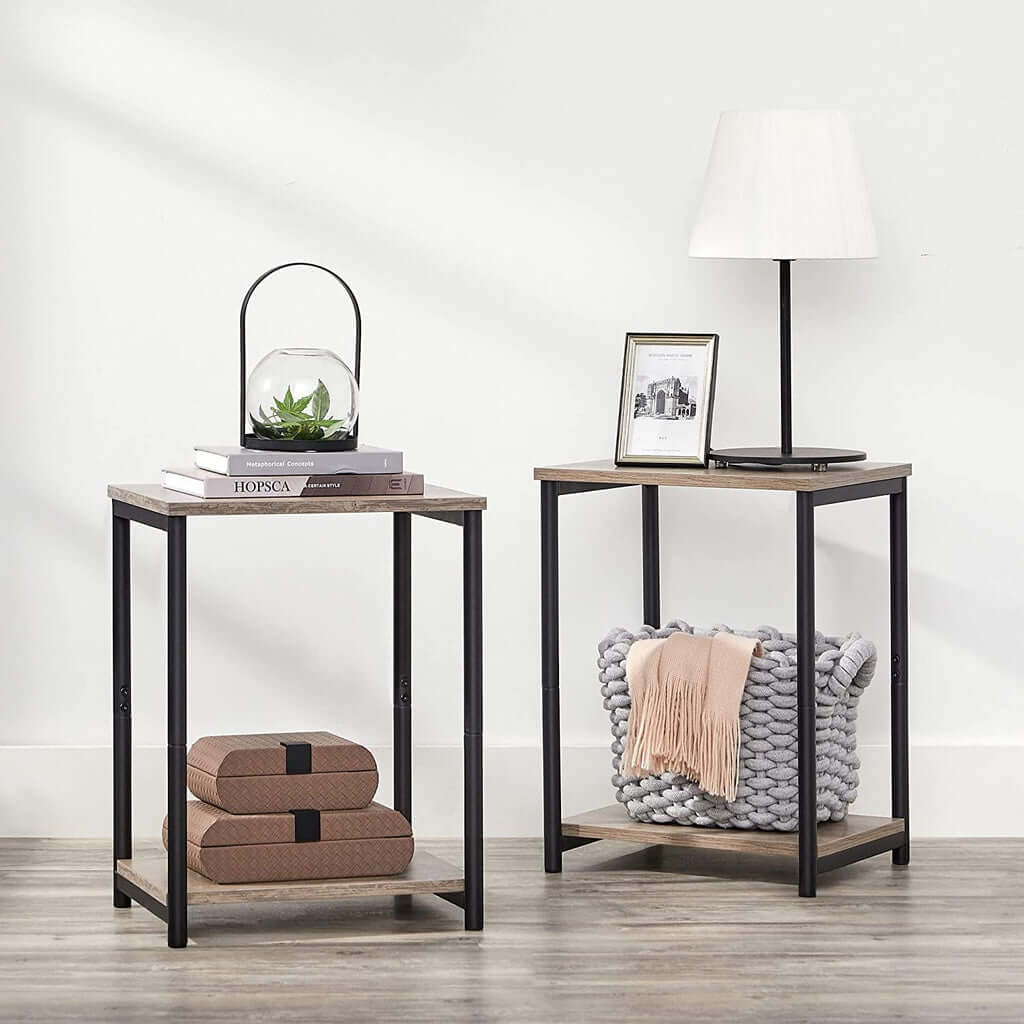 VASAGLE End Tables Set of 2 with Storage Shelf Steel Frame Greige and