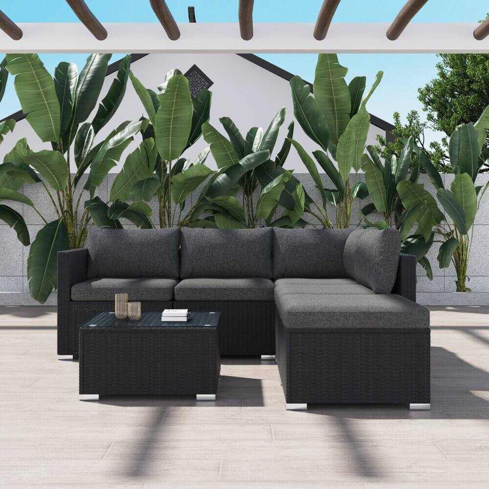 Ottoman-Style Black Outdoor Sofa Lounge Set