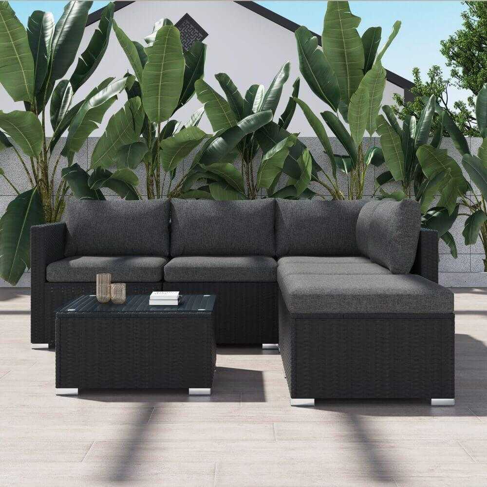 Ottoman-Style Black Outdoor Sofa Lounge Set