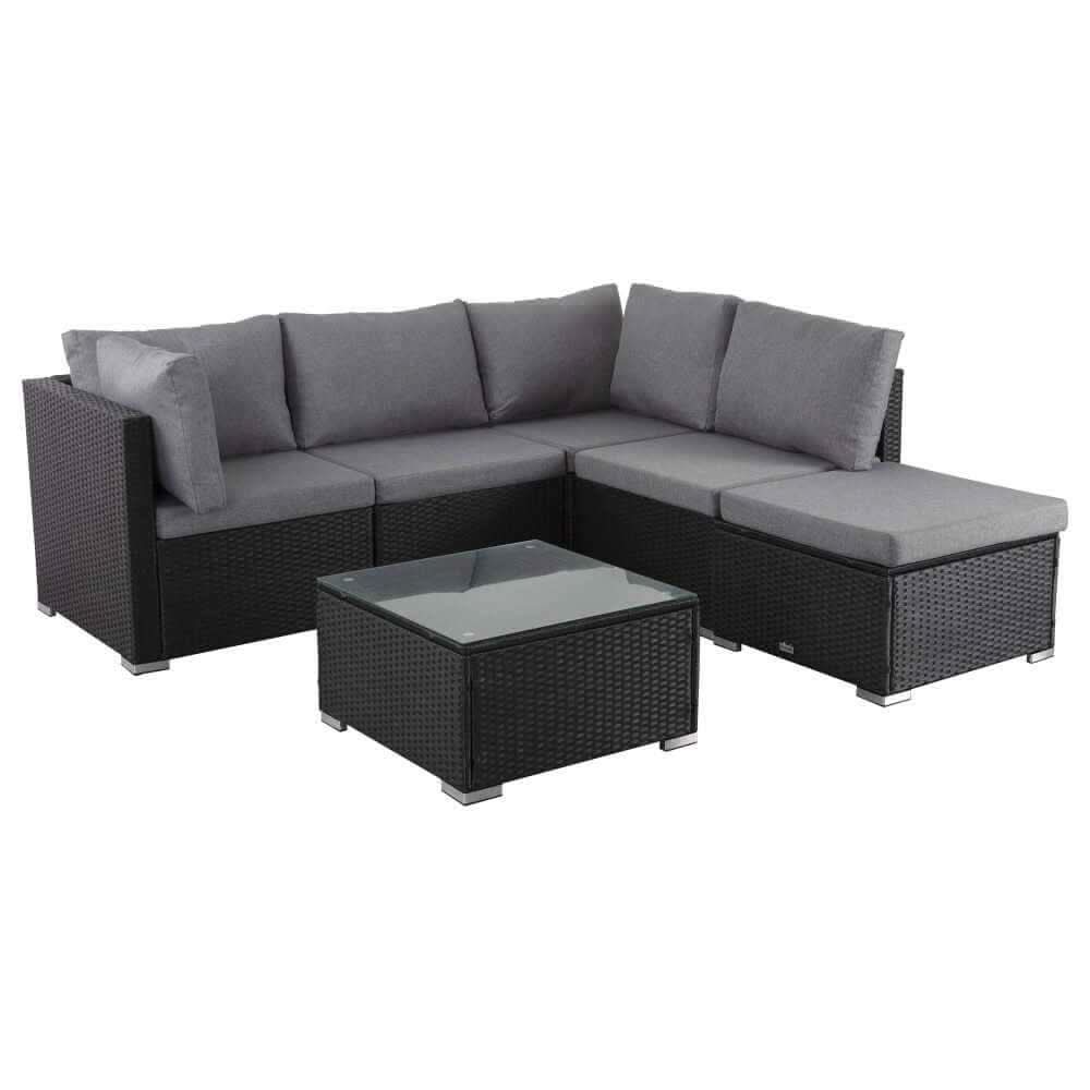 Ottoman-Style Black Outdoor Sofa Lounge Set
