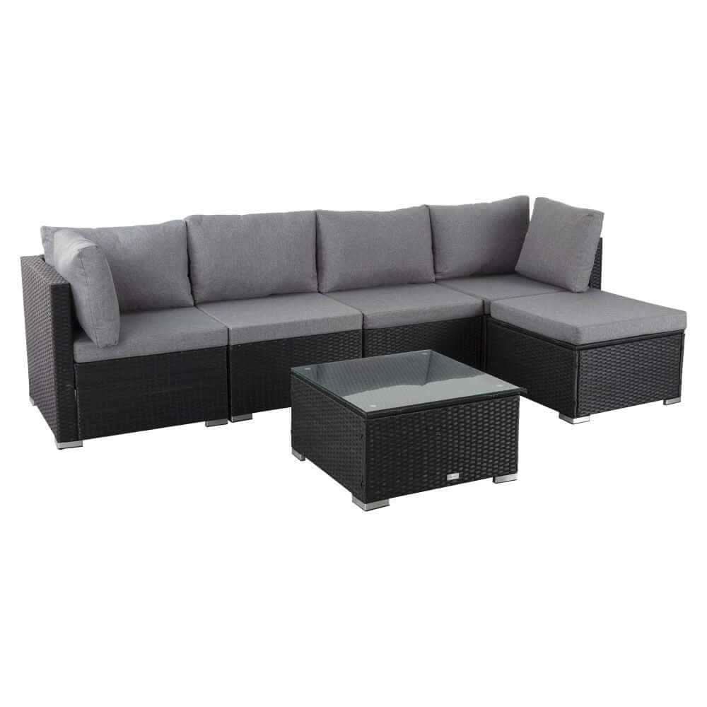 Ottoman-Style Black Outdoor Sofa Lounge Set