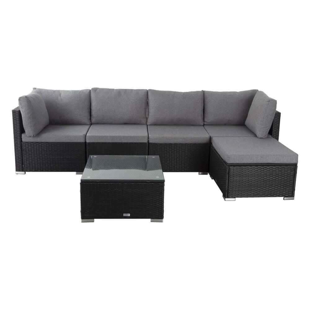 Ottoman-Style Black Outdoor Sofa Lounge Set