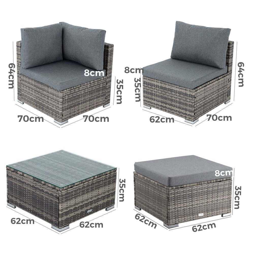 Ottoman-Style Black Outdoor Sofa Lounge Set