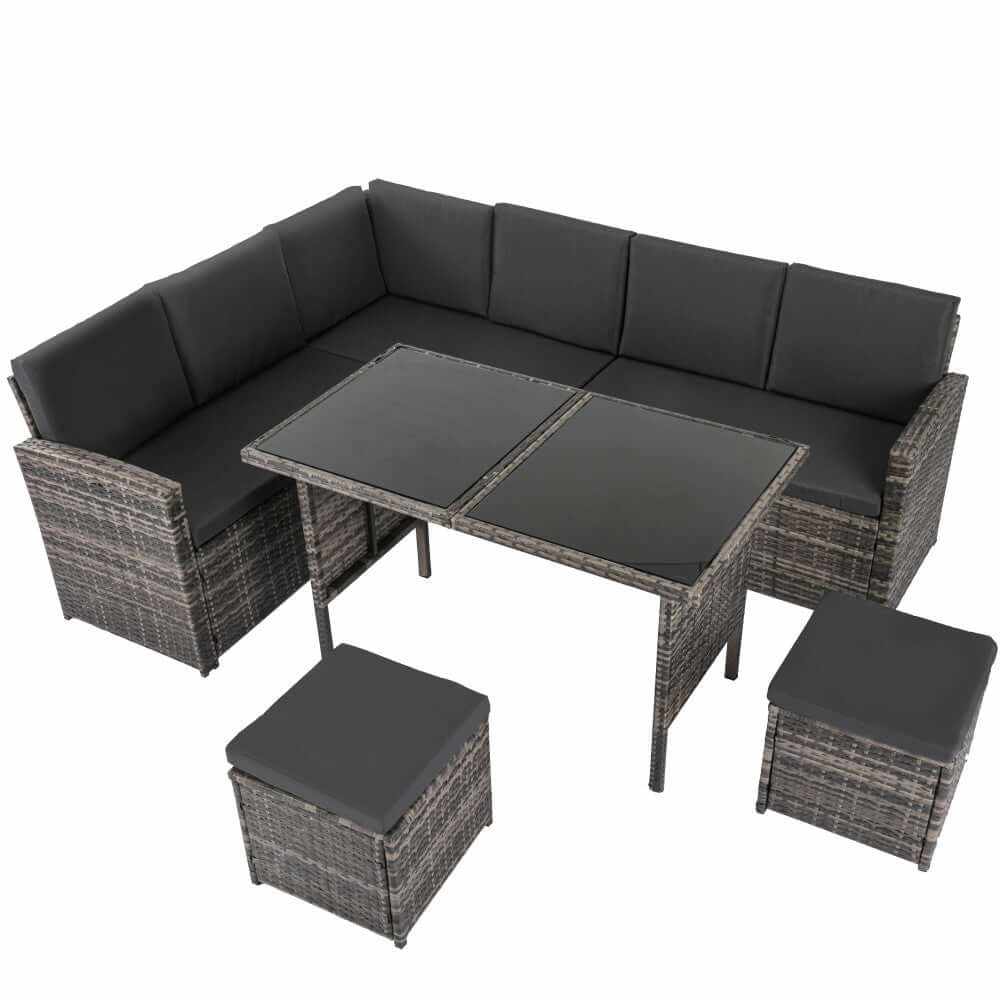 Ella 8-Seater Garden Lounge and Dining Set with Table and Stools in Da