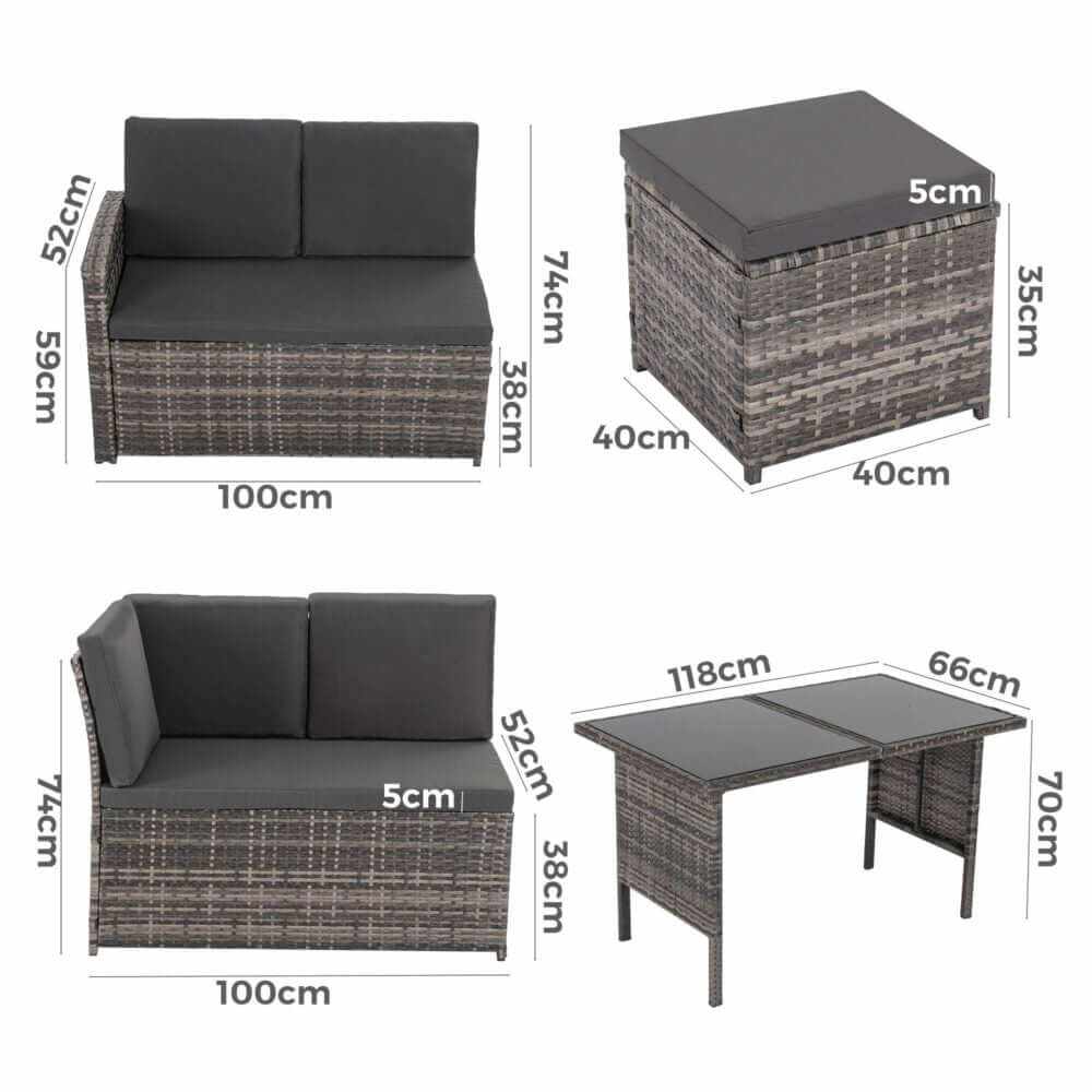 Ella 8-Seater Garden Lounge and Dining Set with Table and Stools in Da