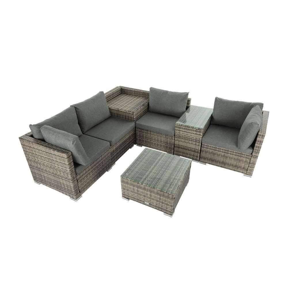 7PC Outdoor Wicker Lounge Set with Storage Corner - Grey