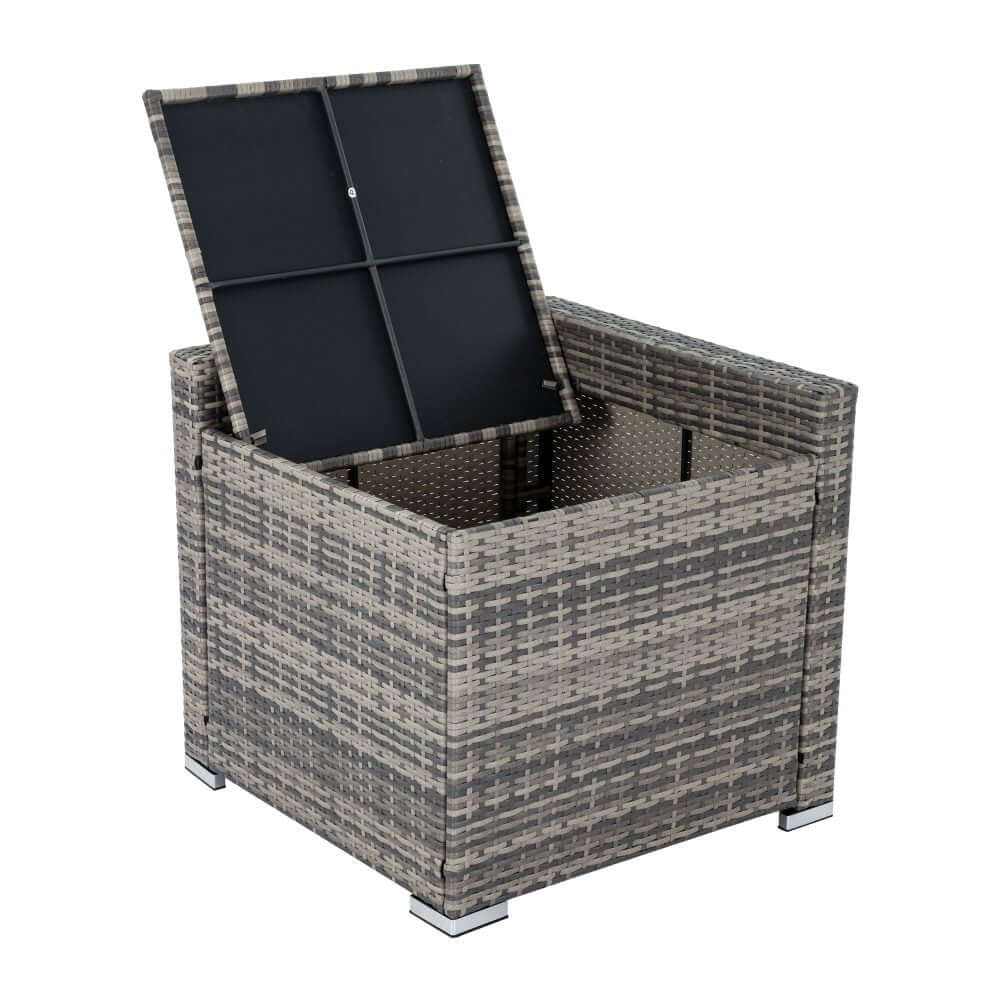 7PC Outdoor Wicker Lounge Set with Storage Corner - Grey