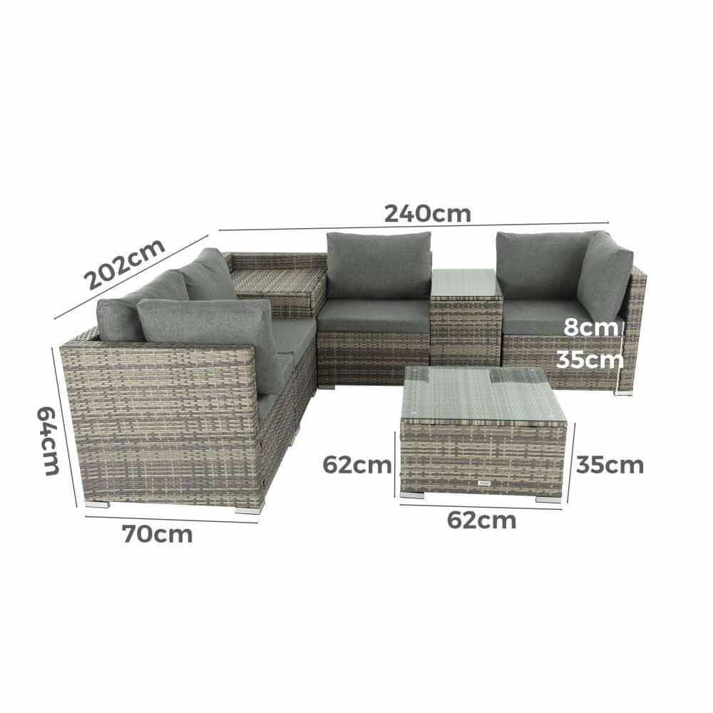 7PC Outdoor Wicker Lounge Set with Storage Corner - Grey